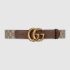 Replica Gucci Unisex GG Belt with Double G Buckle Beige/Ebony GG Supreme Black Leather 14
