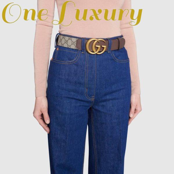 Replica Gucci Unisex GG Belt with Double G Buckle 4 cm Width GG Supreme Brown Leather 11