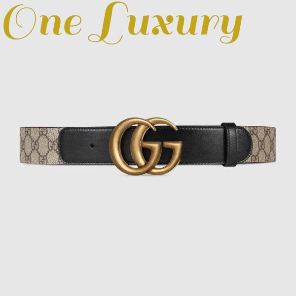 Replica Gucci Unisex GG Belt with Double G Buckle Beige/Ebony GG Supreme Black Leather