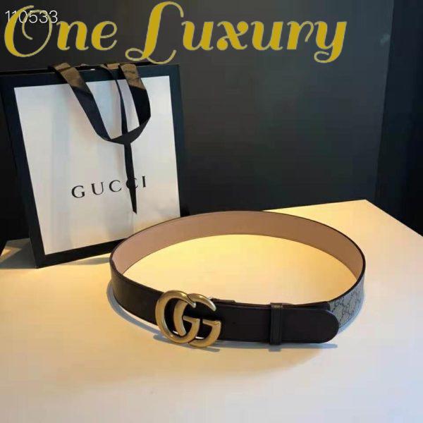 Replica Gucci Unisex GG Belt with Double G Buckle Beige/Ebony GG Supreme Black Leather 2