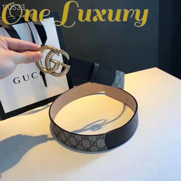 Replica Gucci Unisex GG Belt with Double G Buckle Beige/Ebony GG Supreme Black Leather 5