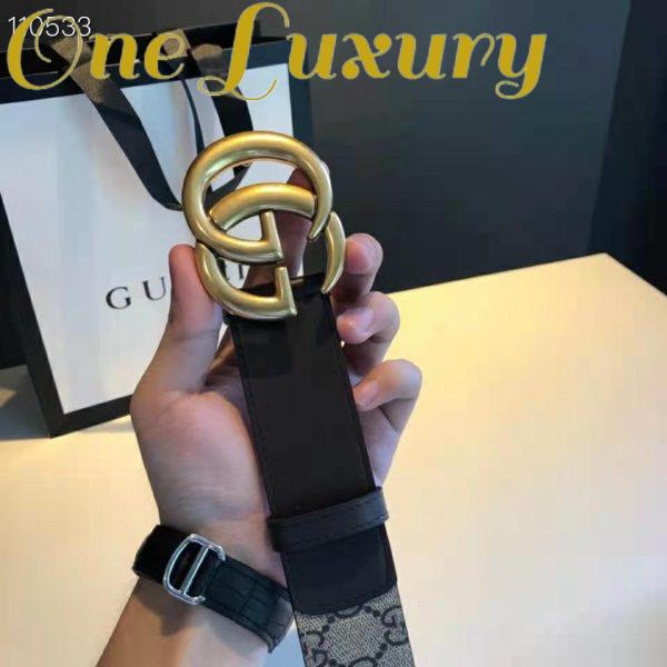 Replica Gucci Unisex GG Belt with Double G Buckle Beige/Ebony GG Supreme Black Leather 8