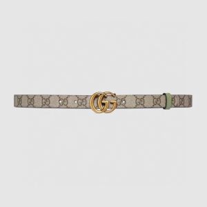 Replica Gucci GG Unisex Marmont Reversible Thin Belt Beige Ebony GG Supreme Canvas