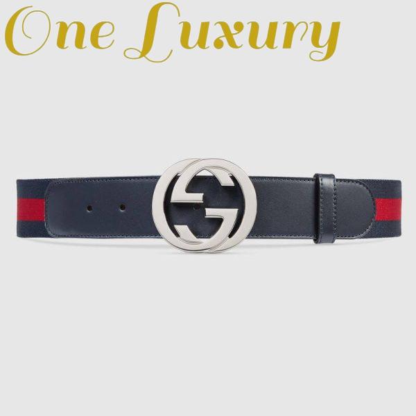 Replica Gucci GG Unisex Web Belt with G Buckle Interlocking G Blue 4 cm Width