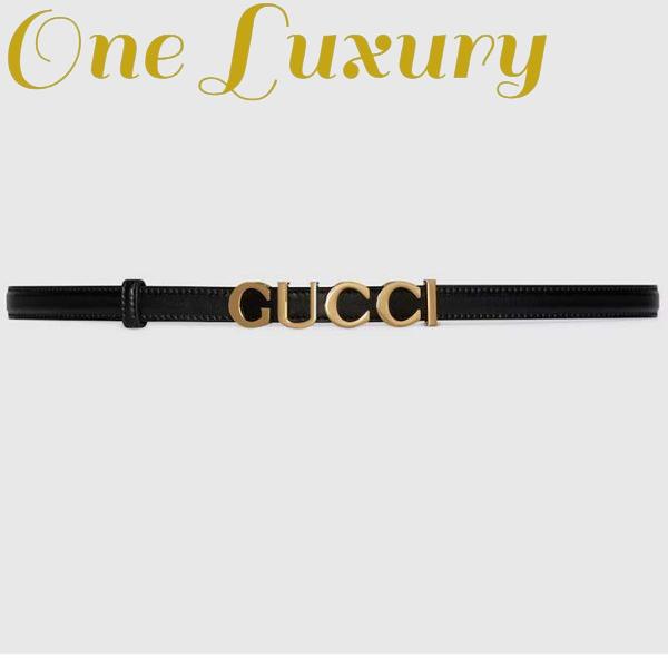 Replica Gucci Unisex Buckle Thin Belt Black Leather Gold-Toned Hardware 1.5 CM Width