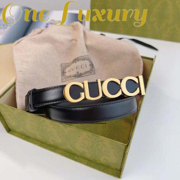 Replica Gucci Unisex Buckle Thin Belt Black Leather Gold-Toned Hardware 1.5 CM Width 3