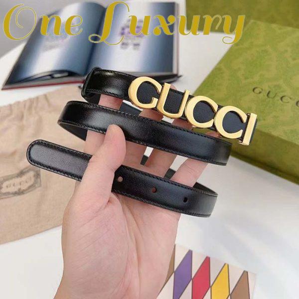 Replica Gucci Unisex Buckle Thin Belt Black Leather Gold-Toned Hardware 1.5 CM Width 4