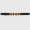 Replica Gucci Unisex Buckle Thin Belt Black Leather Gold-Toned Hardware 2 CM Width