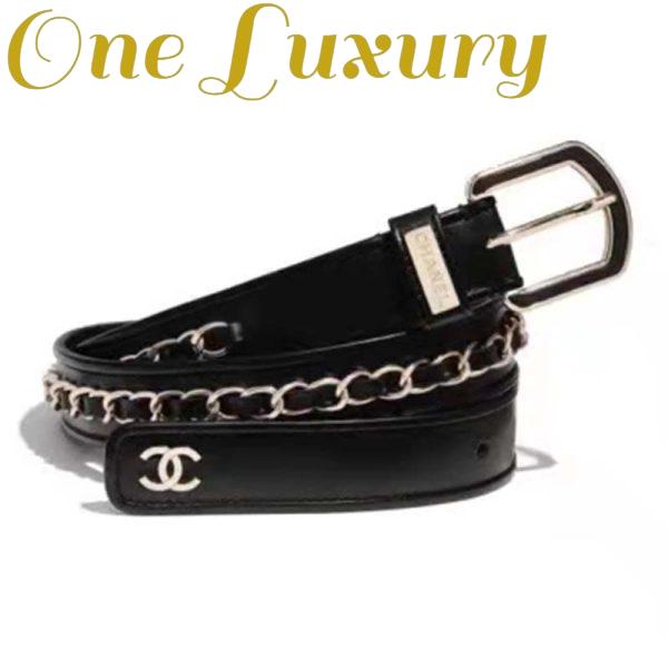 Replica Chanel Women Calfskin & Gold Metal & Belt 3 cm Width-Black