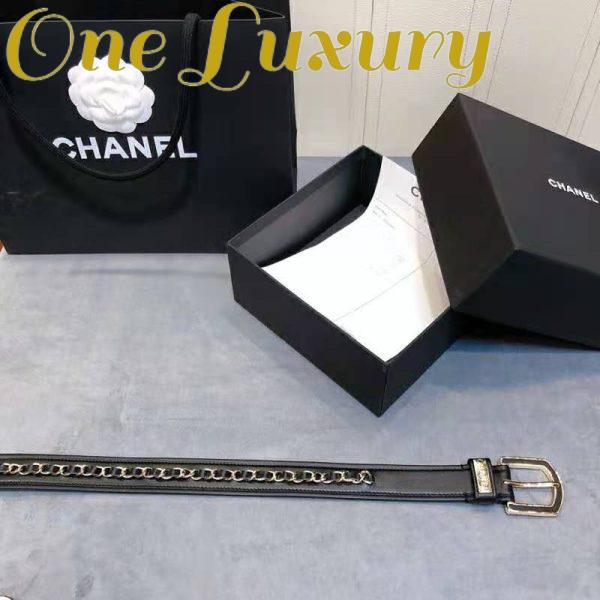 Replica Chanel Women Calfskin & Gold Metal & Belt 3 cm Width-Black 5