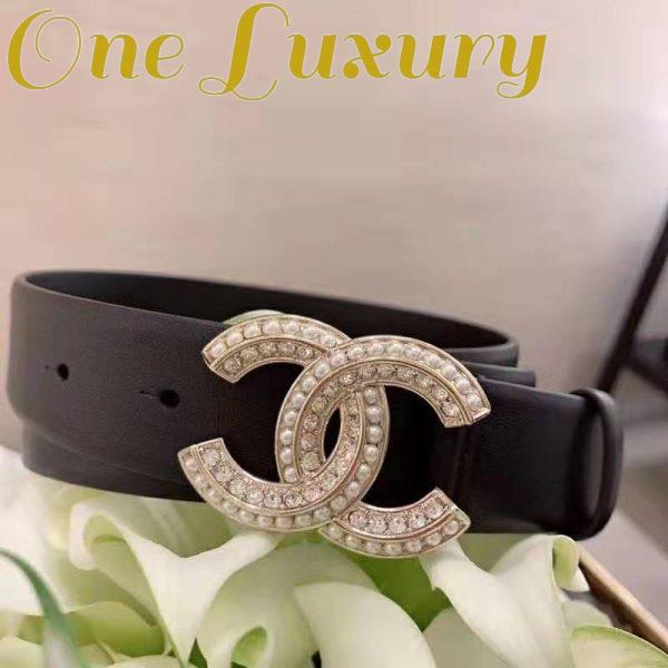 Replica Chanel Women Calfskin & Gold Metal & Strass & Pearls Belt-Black 3