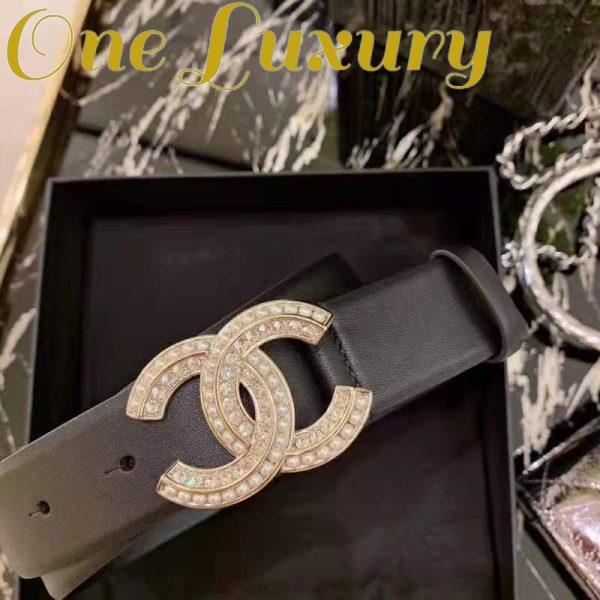 Replica Chanel Women Calfskin & Gold Metal & Strass & Pearls Belt-Black 4