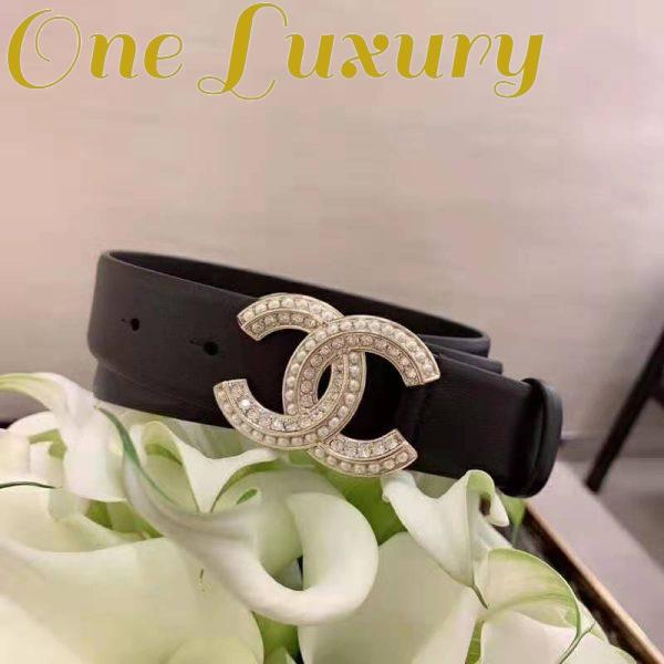 Replica Chanel Women Calfskin & Gold Metal & Strass & Pearls Belt-Black 5