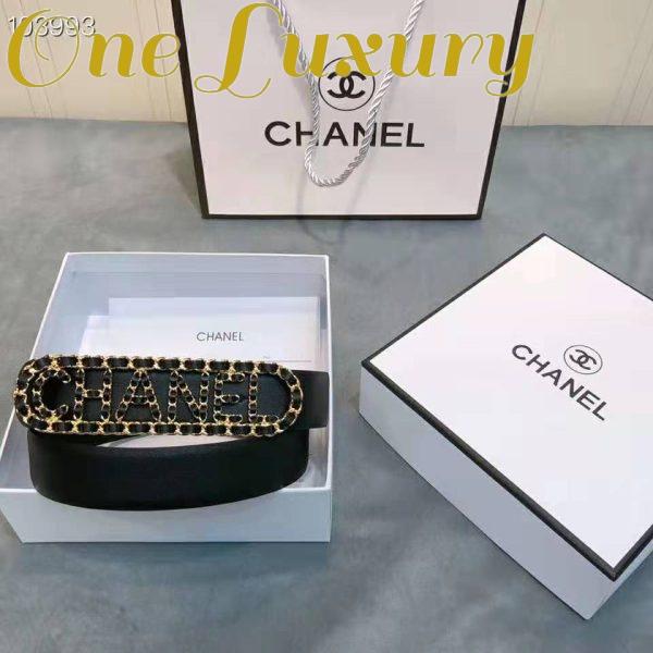 Replica Chanel Women Calfskin Gold-Tone Metal & Lambskin Belt-Black 7