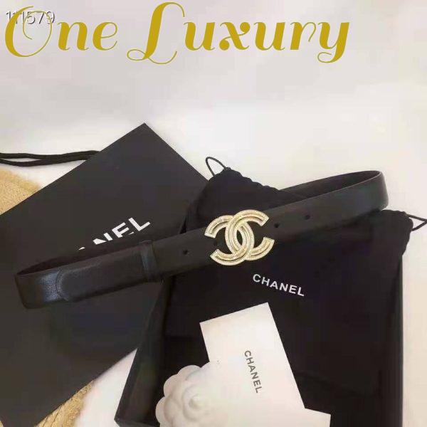 Replica Chanel Women Calfskin Gold-Tone Metal & Strass Belt-Black 3