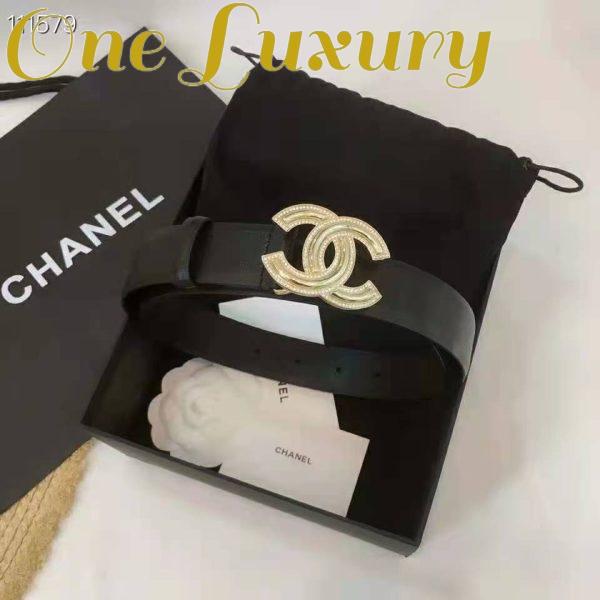 Replica Chanel Women Calfskin Gold-Tone Metal & Strass Belt-Black 4