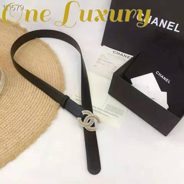 Replica Chanel Women Calfskin Gold-Tone Metal & Strass Belt-Black 6