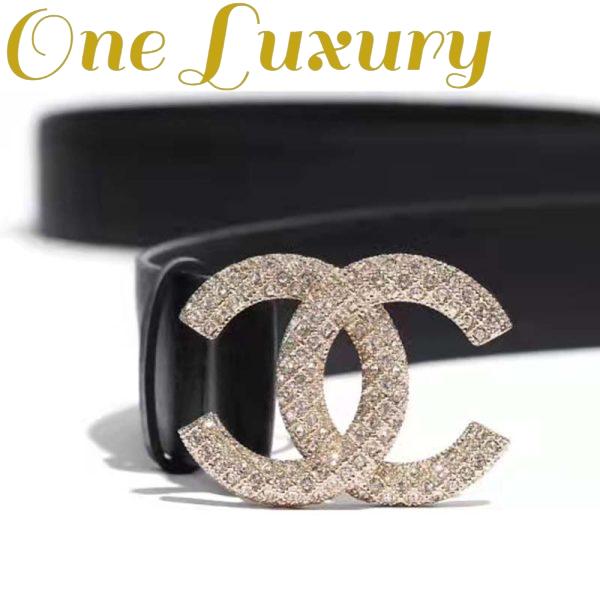 Replica Chanel Women Calfskin Gold-Tone Metal & Strass Belt Black 3