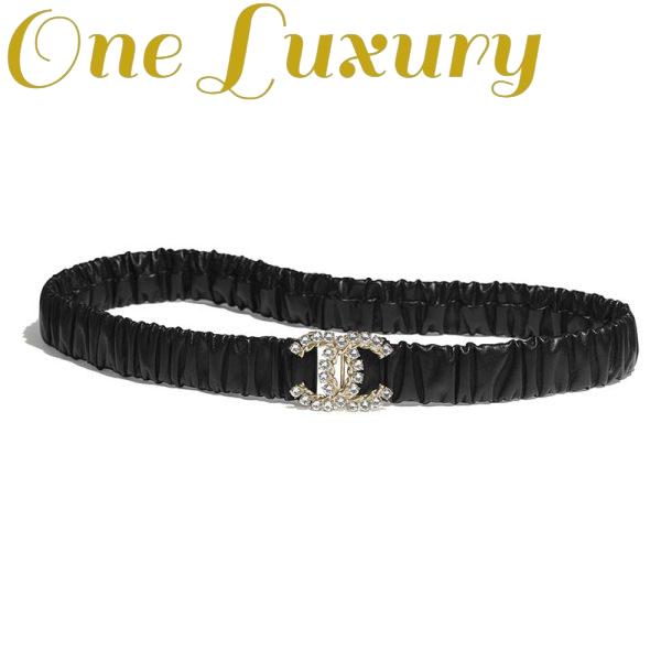 Replica Chanel Women Calfskin Gold-Tone Metal Glass Pearls & Strass Black Belt