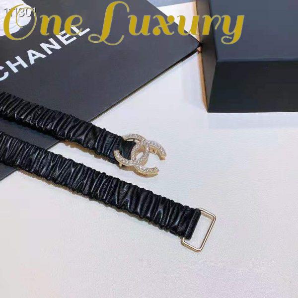Replica Chanel Women Calfskin Gold-Tone Metal Glass Pearls & Strass Black Belt 8