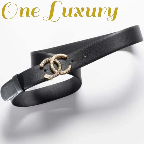 Replica Chanel Women CC Belt Calfskin Gold-Tone Metal Resin Strass Black
