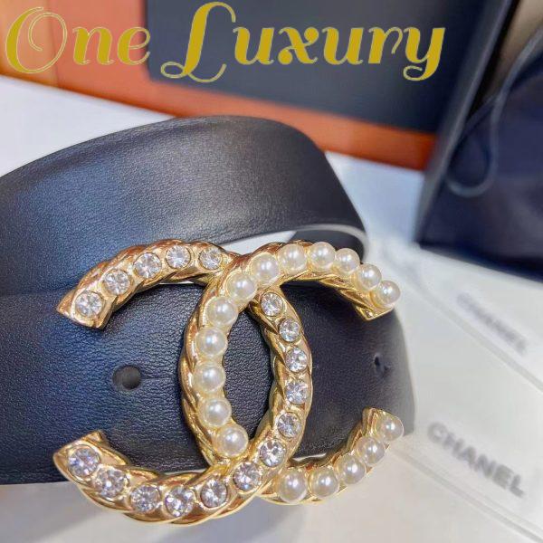 Replica Chanel Women CC Belt Calfskin Gold-Tone Metal Resin Strass Black 7