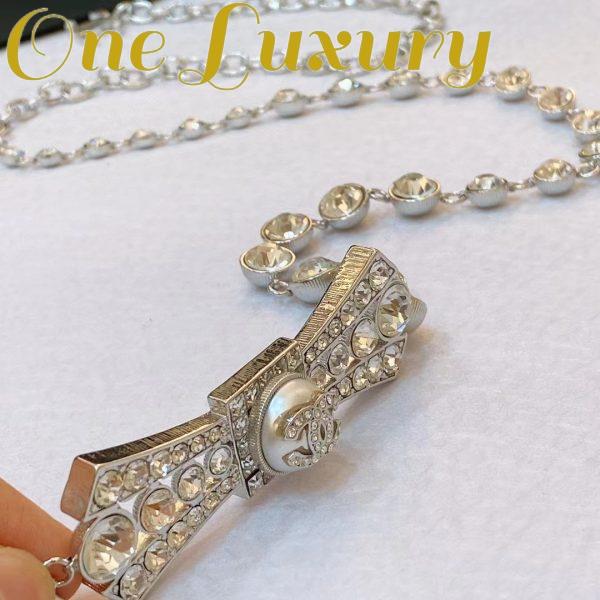 Replica Chanel Women CC Belt Metal Strass Imitation Pearls Silver Crystal Pearly White 8