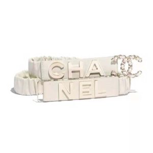 Replica Chanel Women Goatskin & Gold-Tone Metal Belt-White