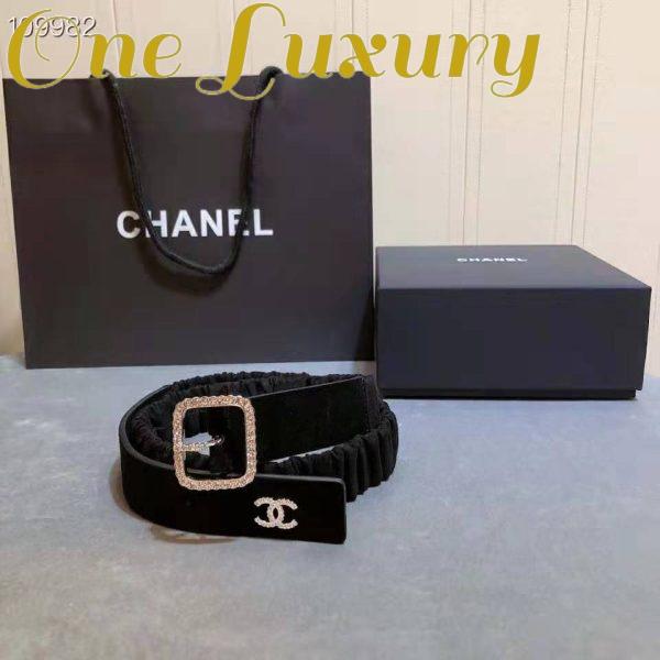 Replica Chanel Women Goatskin Silver-Tone Metal & Strass Black Belt 4