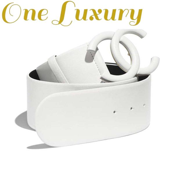 Replica Chanel Women Lambskin & White-Tone Metal Belt-White
