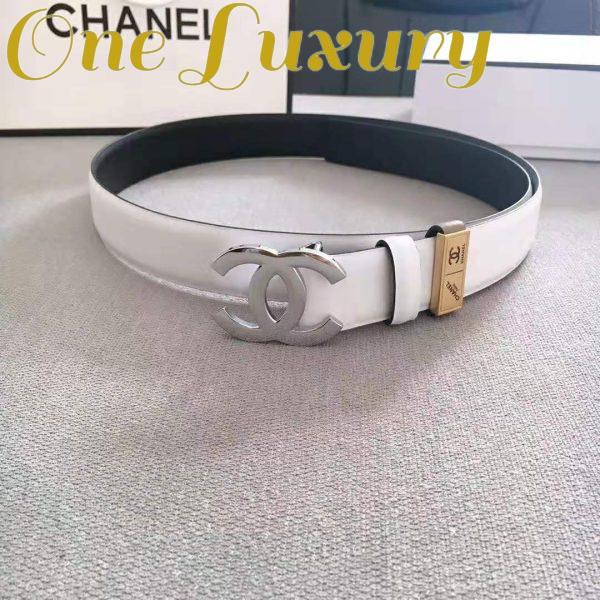 Replica Chanel Women Lambskin & White-Tone Metal Belt-White 3