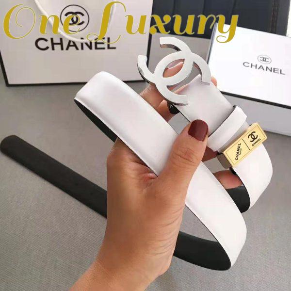 Replica Chanel Women Lambskin & White-Tone Metal Belt-White 4