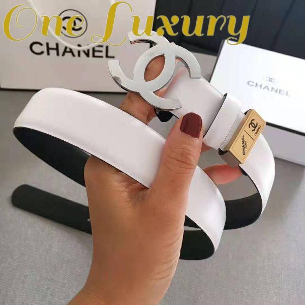 Replica Chanel Women Lambskin & White-Tone Metal Belt-White 5