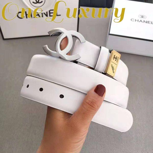 Replica Chanel Women Lambskin & White-Tone Metal Belt-White 7