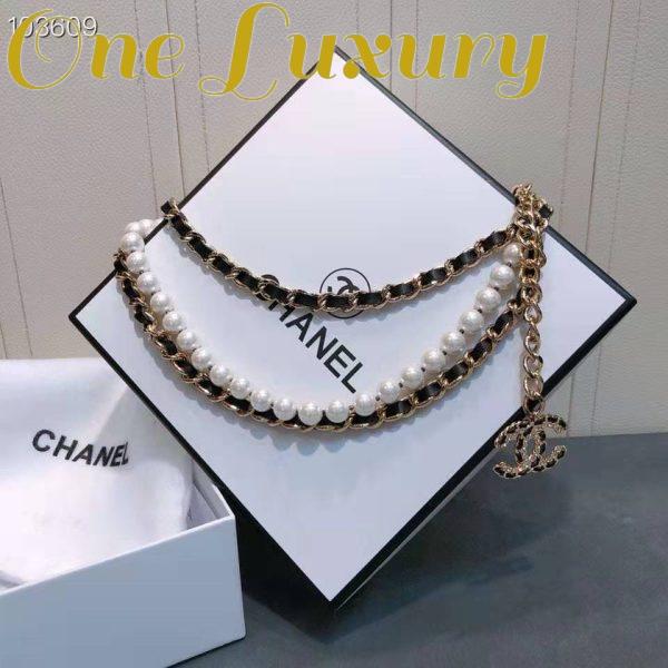 Replica Chanel Women Metal Glass Pearls Lambskin & Strass Belt-Black 3