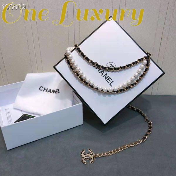 Replica Chanel Women Metal Glass Pearls Lambskin & Strass Belt-Black 4