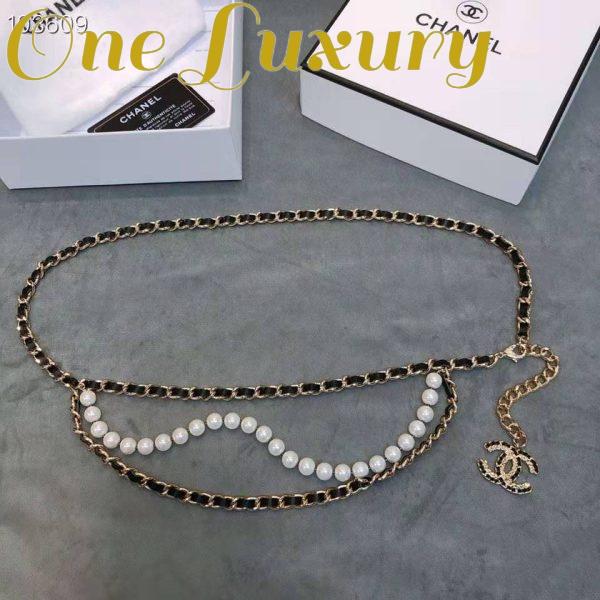 Replica Chanel Women Metal Glass Pearls Lambskin & Strass Belt-Black 5