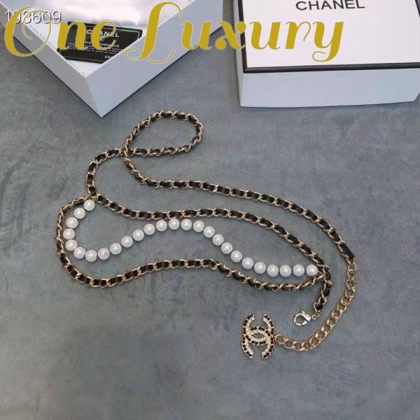 Replica Chanel Women Metal Glass Pearls Lambskin & Strass Belt-Black 6