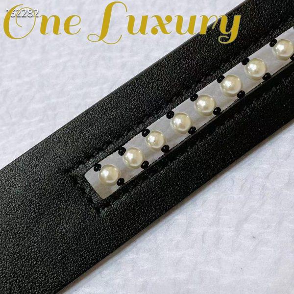 Replica Dior CD Women 30 Montaigne Belt Aesthetic Black Smooth Calfskin White Glass Pearls 25 MM Width 5