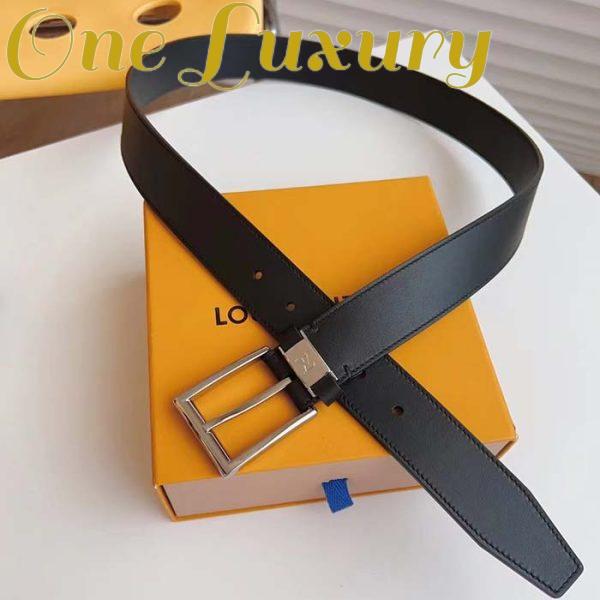 Replica Louis Vuitton LV City Pin 35MM Belt Black Calf Leather Silver-Color Hardware 3