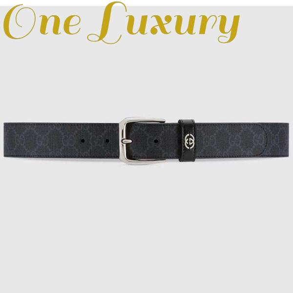 Replica Gucci GG Unisex Belt Interlockig G Black GG Supreme Canvas Leather Square Buckle
