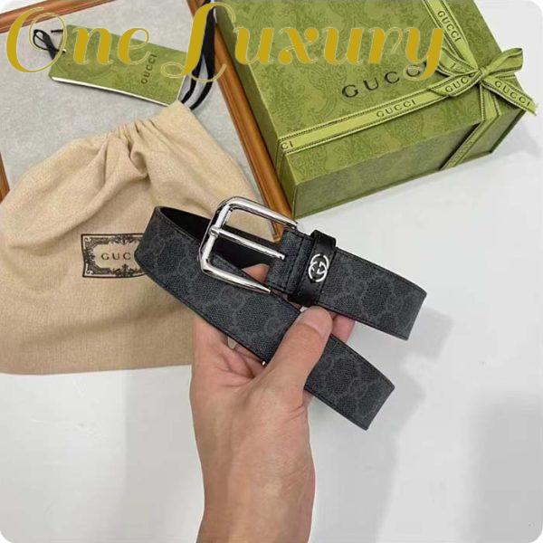 Replica Gucci GG Unisex Belt Interlockig G Black GG Supreme Canvas Leather Square Buckle 9
