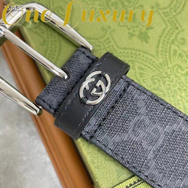 Replica Gucci GG Unisex Belt Interlockig G Black GG Supreme Canvas Leather Square Buckle 11