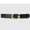 Replica Gucci GG Unisex Belt with Textured Double G Buckle Black Leather 4 cm Width 11