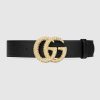 Replica Gucci GG Unisex Black Leather Belt with Interlocking G Buckle 4 cm Width 10