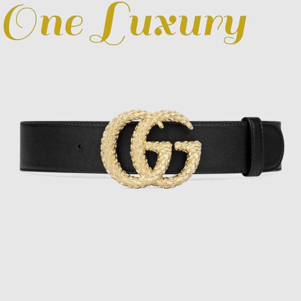 Replica Gucci GG Unisex Belt with Textured Double G Buckle Black Leather 4 cm Width 2