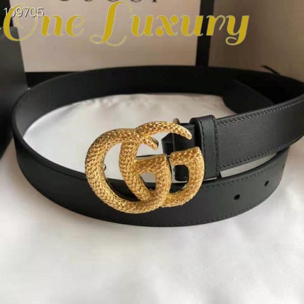 Replica Gucci GG Unisex Belt with Textured Double G Buckle Black Leather 4 cm Width 3