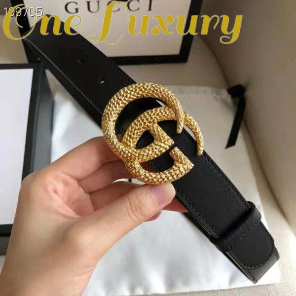 Replica Gucci GG Unisex Belt with Textured Double G Buckle Black Leather 4 cm Width 6