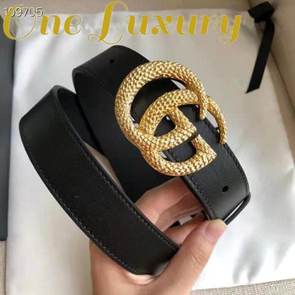 Replica Gucci GG Unisex Belt with Textured Double G Buckle Black Leather 4 cm Width 7