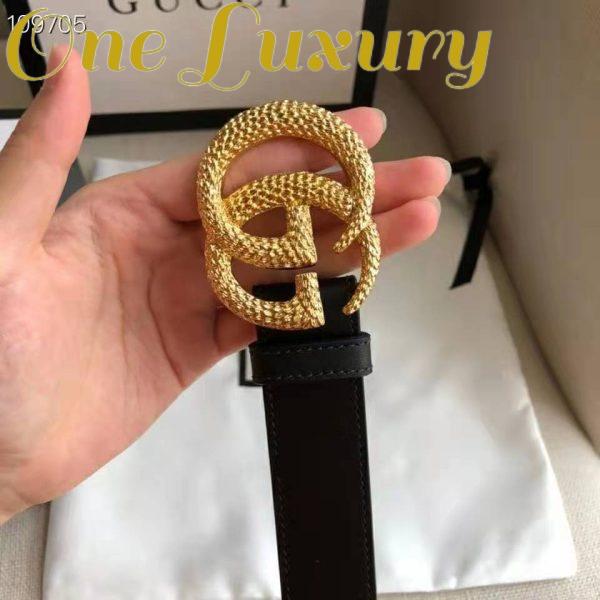 Replica Gucci GG Unisex Belt with Textured Double G Buckle Black Leather 4 cm Width 8